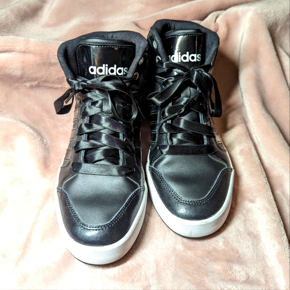Adidas Neo High Top Patent Leather & Leopard Print Sneakers